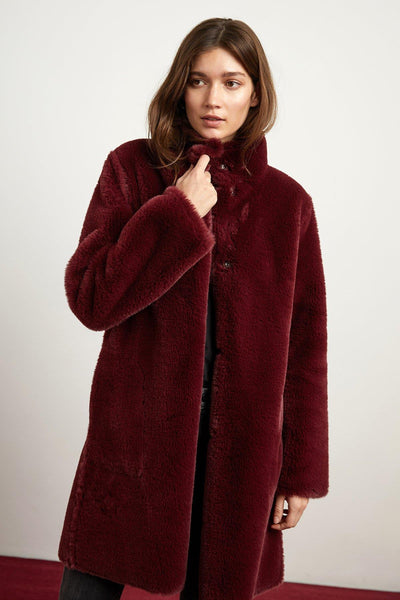 Good Neighbour Velvet Mina Lux Faux Fur Reversible Coat Burgundy
