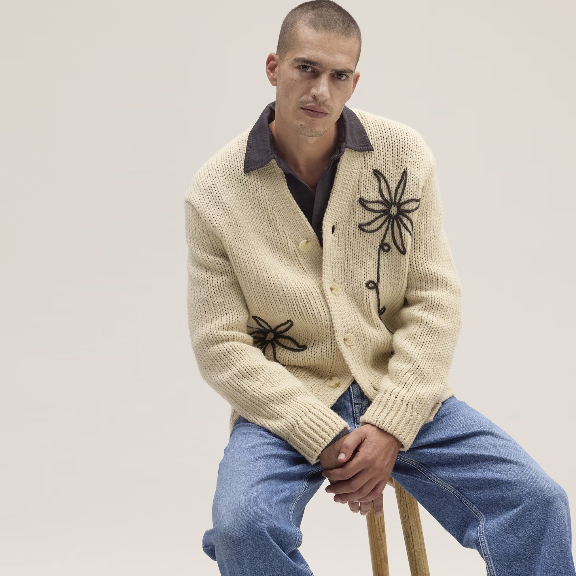 Good Neighbour | NN07 Mika Flower 6620 Ultra-Soft Cardigan (Ecru)