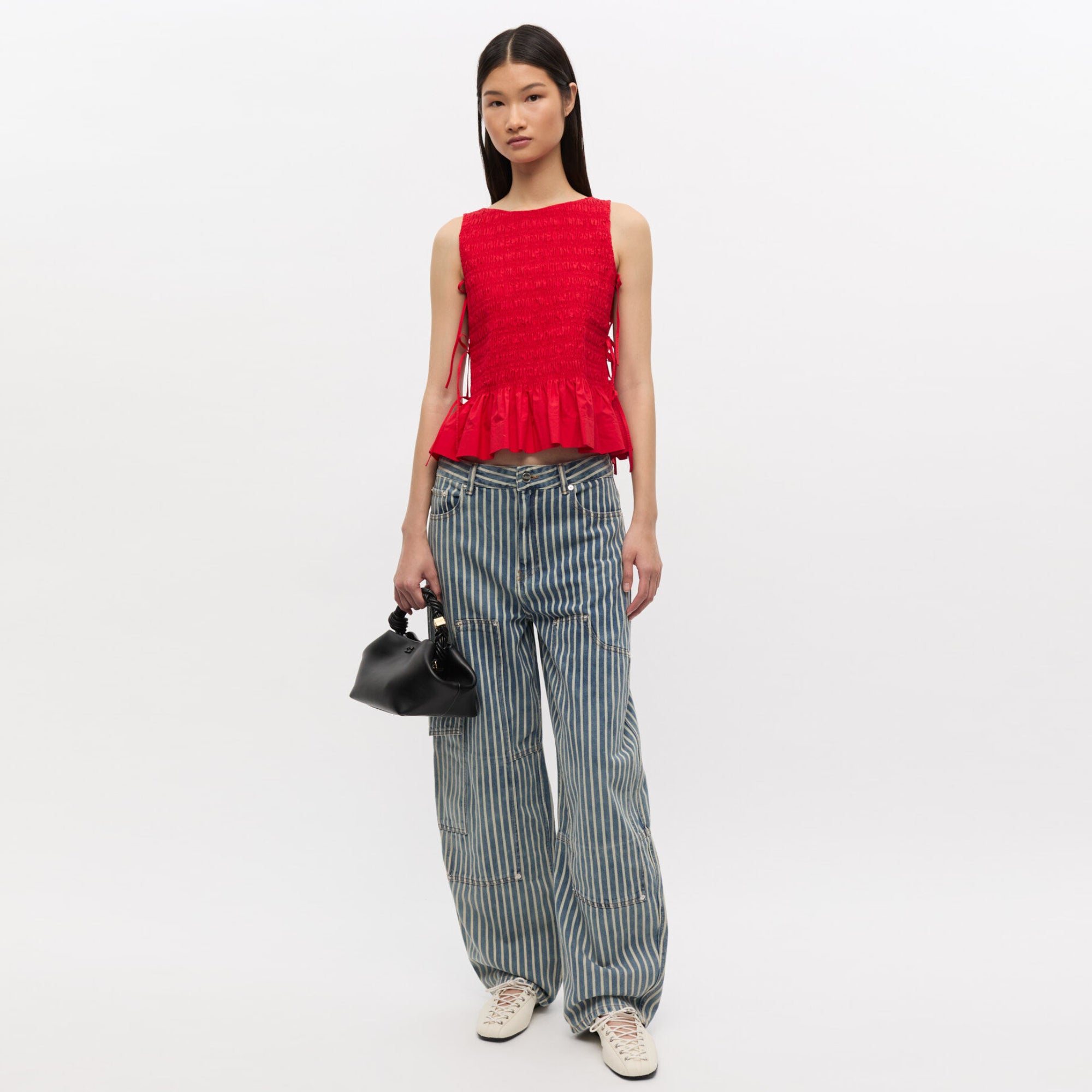 Good Neighbour | Ganni Cotton Poplin Smock Tie String Top (Racing Red)