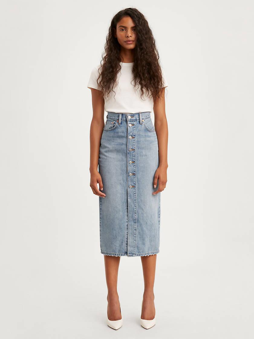 Good Neighbour | Levi's Button Front Midi Skirt (Blue Cell)