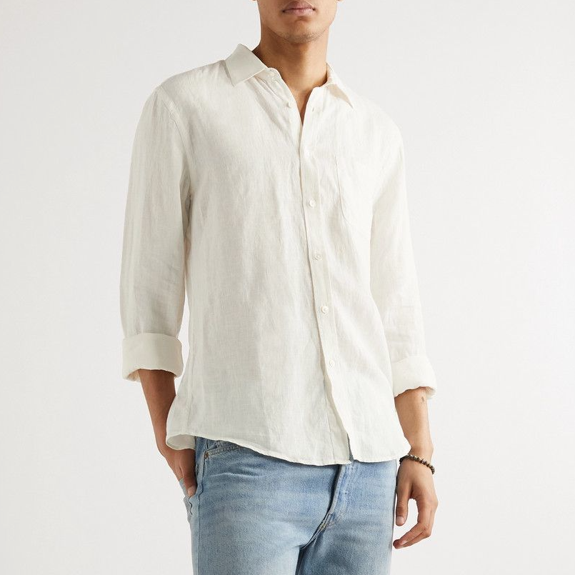 Good Neighbour  Portuguese Flannel Linen Long Sleeve Shirt (Off White)