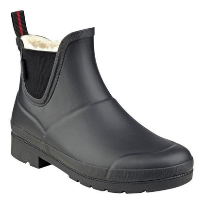 Tretorn Lina Women Black Rubber Chelsea Rain Boots Faux Fur Lined