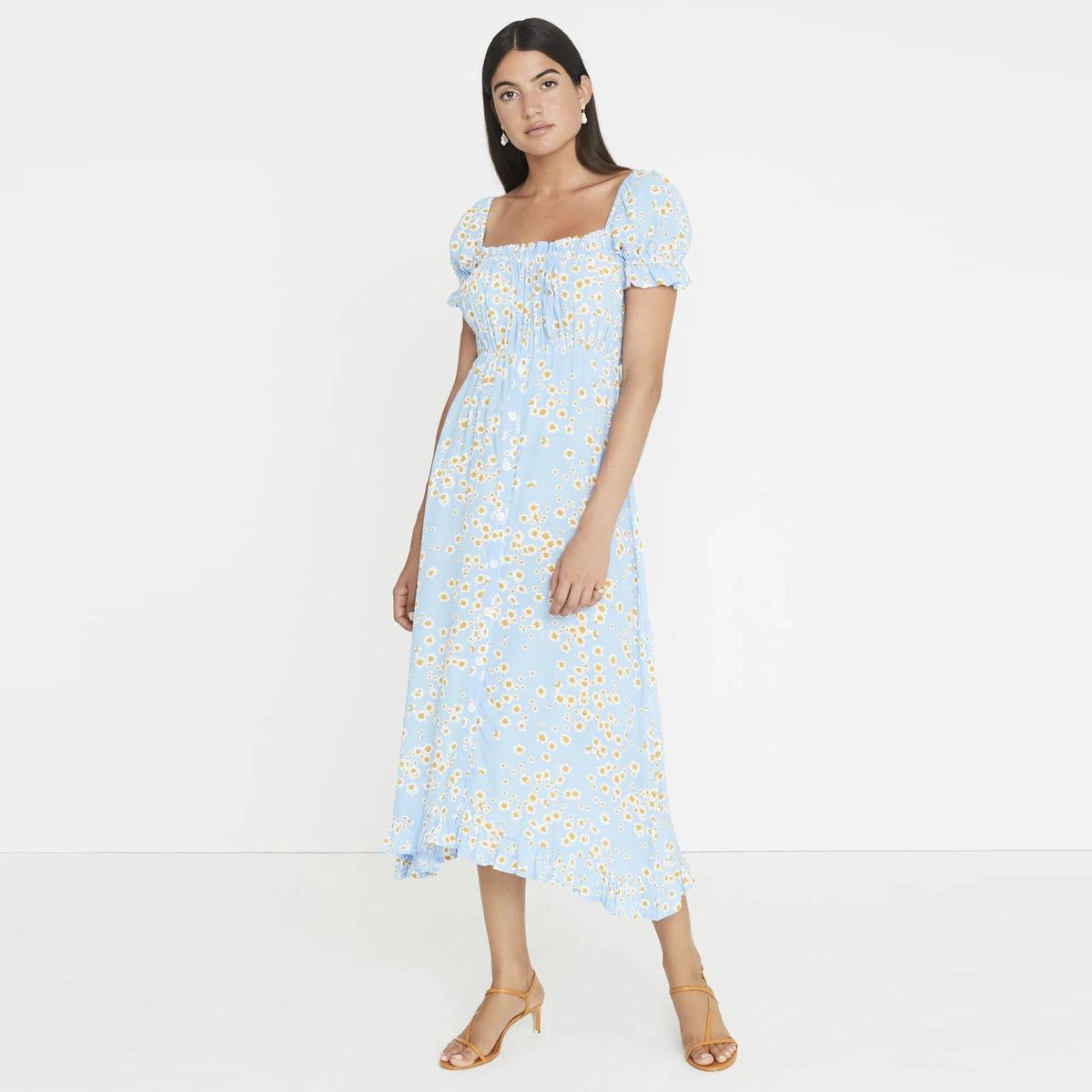 faithfull the brand le bon midi dress Faithfull The Brand Le Bon Cotton Midi Dress In Bayou Stripe-sage